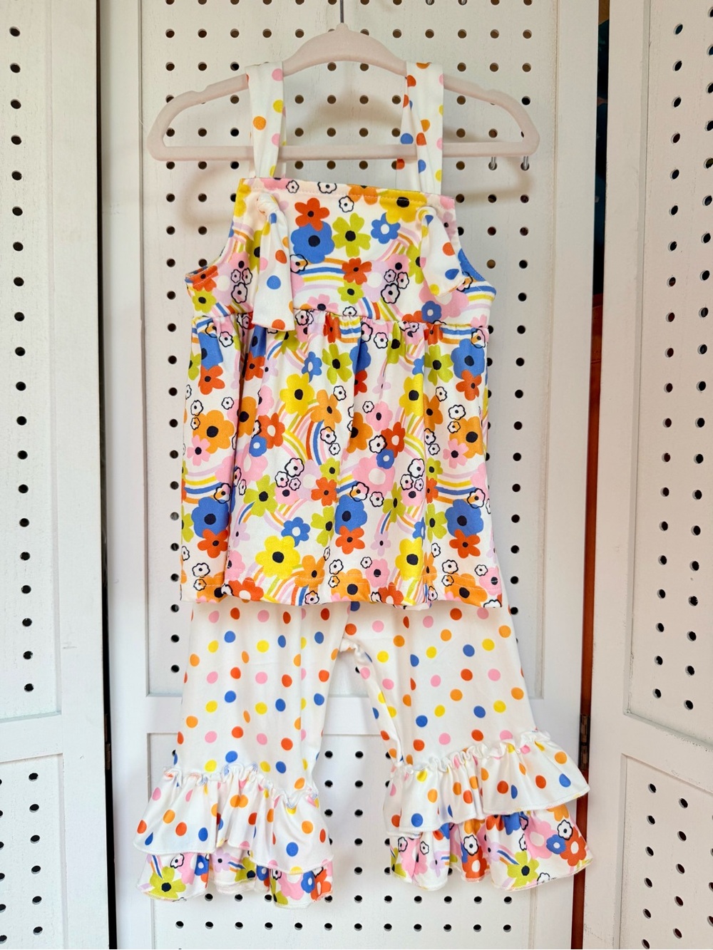 Pete + Lucy Baby Girls Retro Floral Polka Dot Ruffle Pants Set 0-6M / 6-12M